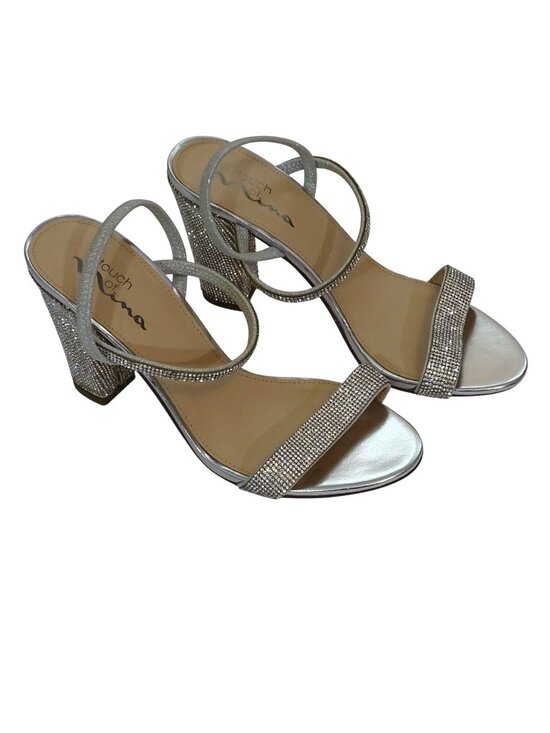 Touch of Nina Shoes - Touch Of Nina Savion1 Silver Rhinestone Strappy Block Heel Sandals Size 9 M Glam